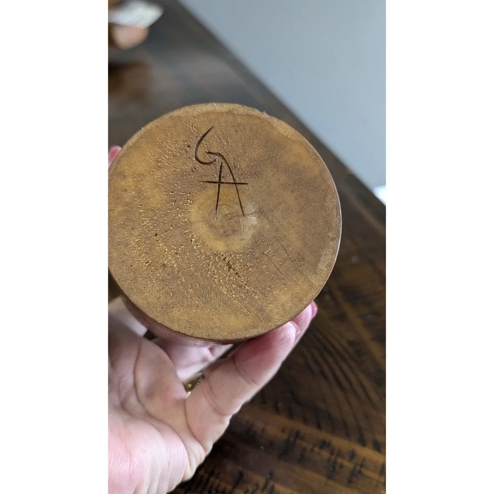 Vintage Wooden Bud Vase Hand Turned Carved Signed